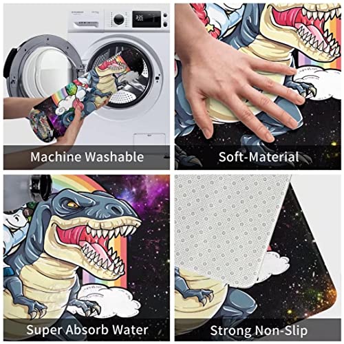 Funny Unicorn Riding Dinosaur Bath Mat - Non-Slip Microfiber Rug 16x24