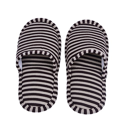 VGEBY Women's Coffee Stripes Foldable Travel Indoor Cotton Slippers - Non-Slip House Shoes