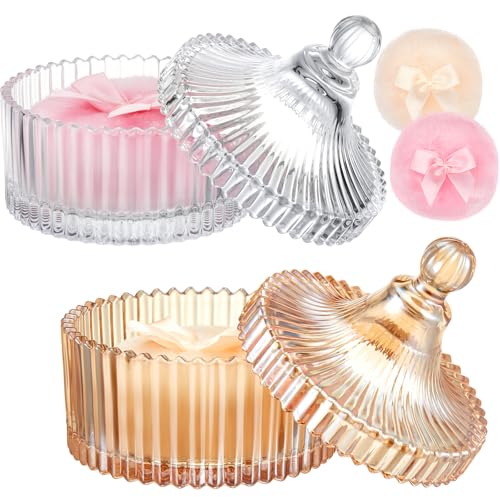 Tioncy 4 Pcs Body Powder Puff & Clear Amber Container Set - Simple Design