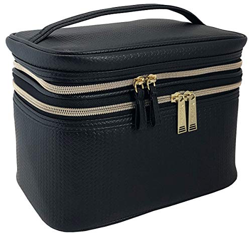 Modella by Conair 5-Piece Travel Train Case - Black Basketweave Toiletry Bag
