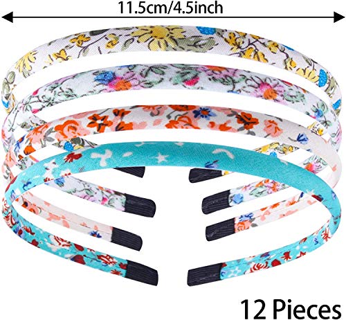 12PCS Floral Satin Headbands for Girls - Colorful Hair Accessories