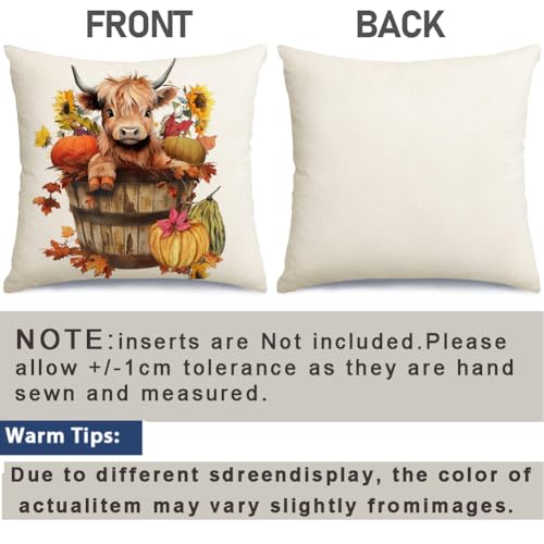 Highland Cow Fall Pillow Covers Set of 4 - 20x20 Inch Decorative Cases