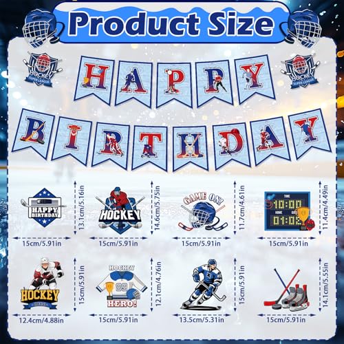 Hockey Birthday Party Decorations Set - 14Pcs Banner & Centerpieces