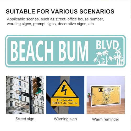 Beach Bum BLVD Metal Sign - Home Office Wall Decor, 16x4 Inch