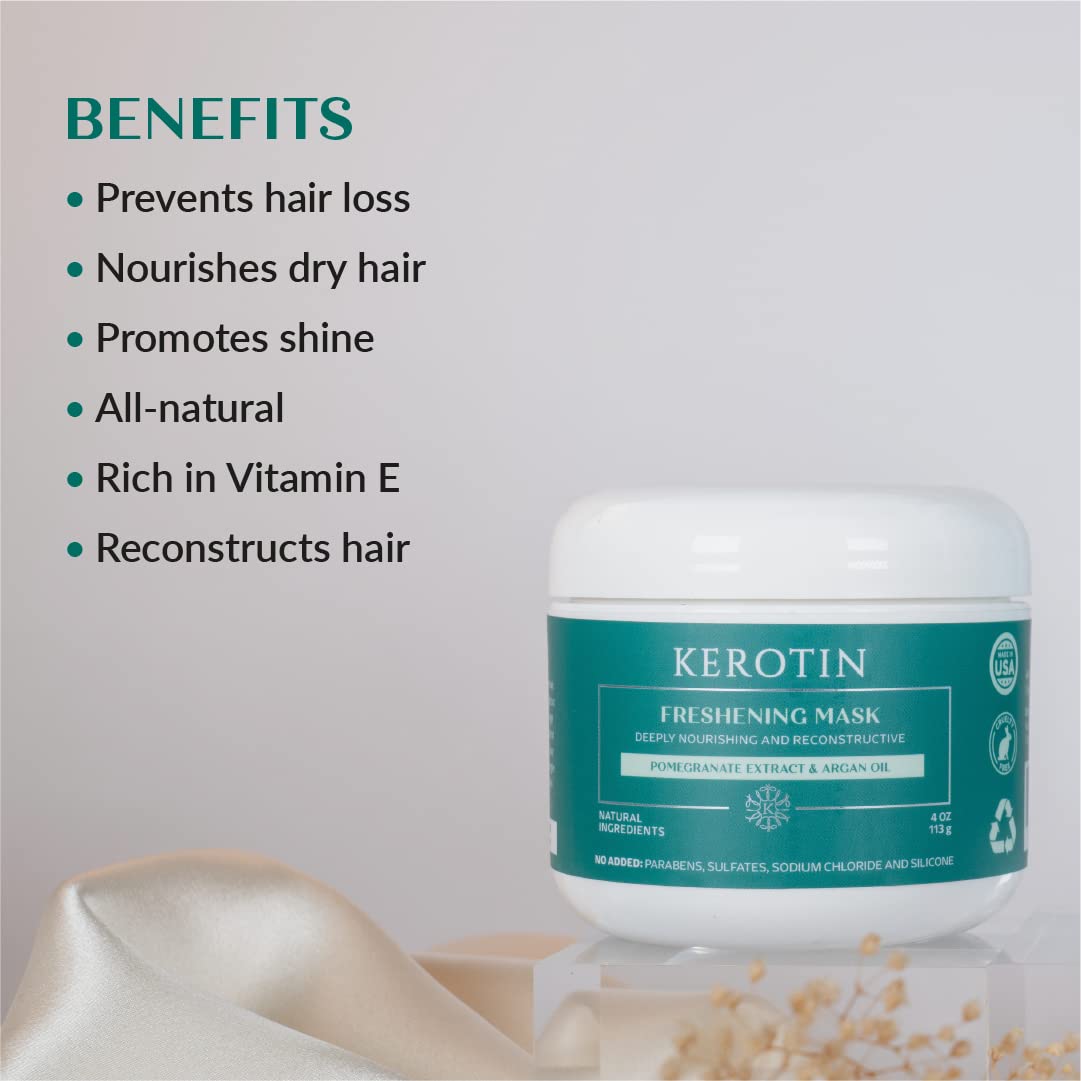 Keratin Freshening Mask - Natural Repair Treatment for Dry & Damaged Hair | Deep Conditioning with Argan Oil, Sulfate-Free, Curly Safe