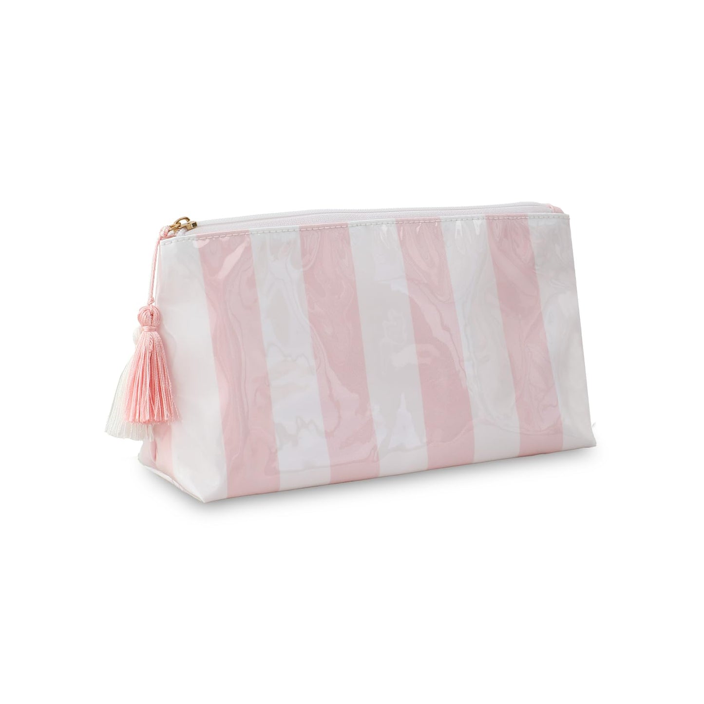DYSHAYEN Makeup Bags for Purse,Small Clear Coated Cosmetic Bags for Women Girls, Waterproof Travel Organizer Zipper Pouch Beach Vacation Essentials (White-Pink)