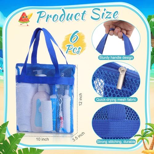 6 Classic Color Portable Mesh Shower Caddy Bags with Zipper