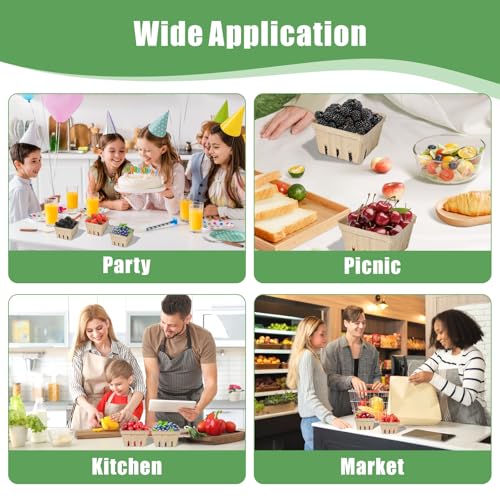 30-Pack Natural Pulp Fiber Berry Baskets - Ventilated Mini Containers for Fresh Produce