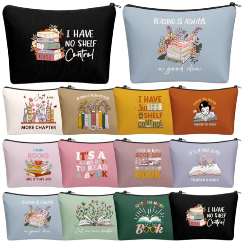 Bohemian Book Lover Makeup Bags Set of 12 - Bookish Gift for Women, Travel & Storage
