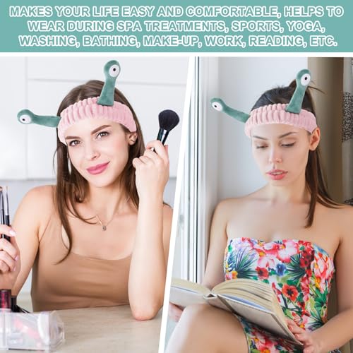 Molain Palm and Snail Face Wash Headband - Cute Coral Fleece
