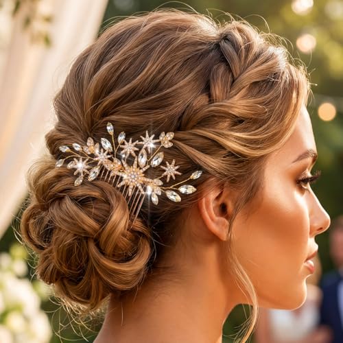 Gold Rhinestone Star Wedding Hair Comb – Elegant Crystal Bridal Hair Piece