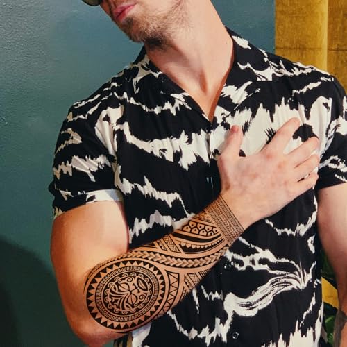 Briyhose Polynesian Tribal Temporary Tattoo - Half Arm Sleeve, Variation A, 10 Sheets