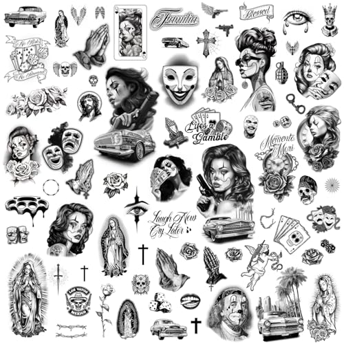Los Vatos Chicano Bundle - Combo of 38 Temporary Tattoos for Men & Women