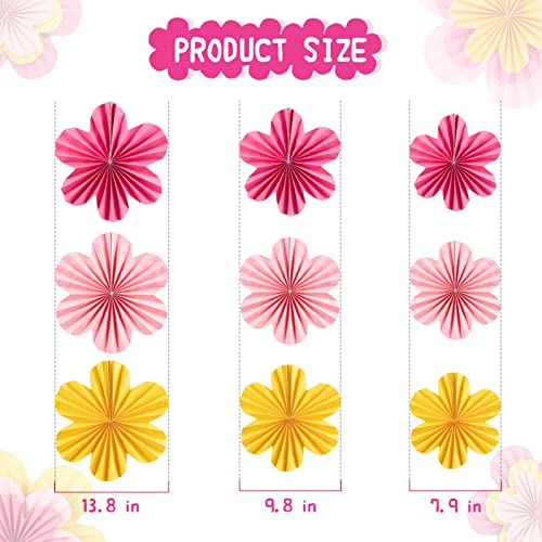 Easy Joy Pink Paper Flowers Wall Decorations - Set of 9 Fans