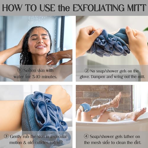 Kullder Deep Exfoliating Mitt and Long Back Scrubber Set - Blue