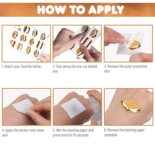 Cute S’mores Temporary Tattoos - 60PCS Camping Party Favors