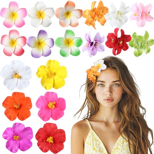 Lively 18 Pcs Hawaiian Flower Hair Clips Set for Women