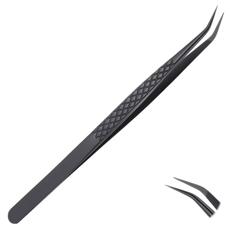Eyelash Extension Tweezer Professional Lash Tweezers for Eyelash Extensions Fiber Tip Diamond Grip Isolation Tweezer Precision Stainless Steel Curved Tweezers for Classic and Volume Lash