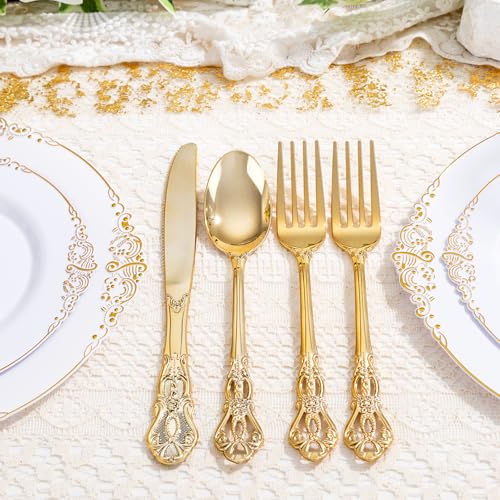 40PCS Gold Plastic Silverware Set - Elegant Disposable Cutlery for Parties