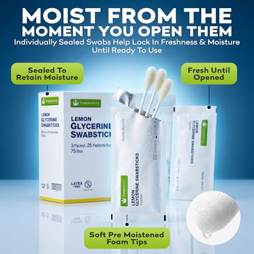 Lemon Glycerin Mouth Swabs for Seniors - 75 Disposable Oral Swabs