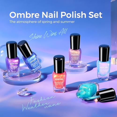 Morovan Ombre Nail Polish Set: 6-Piece Aurora Pearl Iridescent Glitter Kit