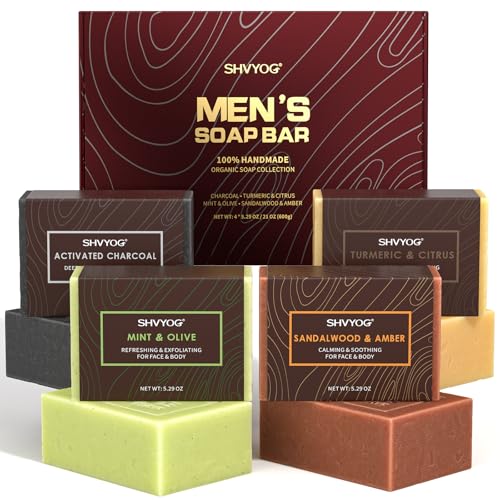 SHVYOG Handmade Men's Soap 4-Pack - Exfoliating & Moisturizing