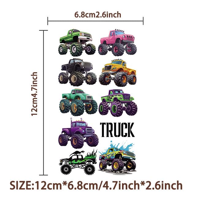 Monster Truck Temporary Tattoos for Kids - 10 Sheets Party Favors & Decorations