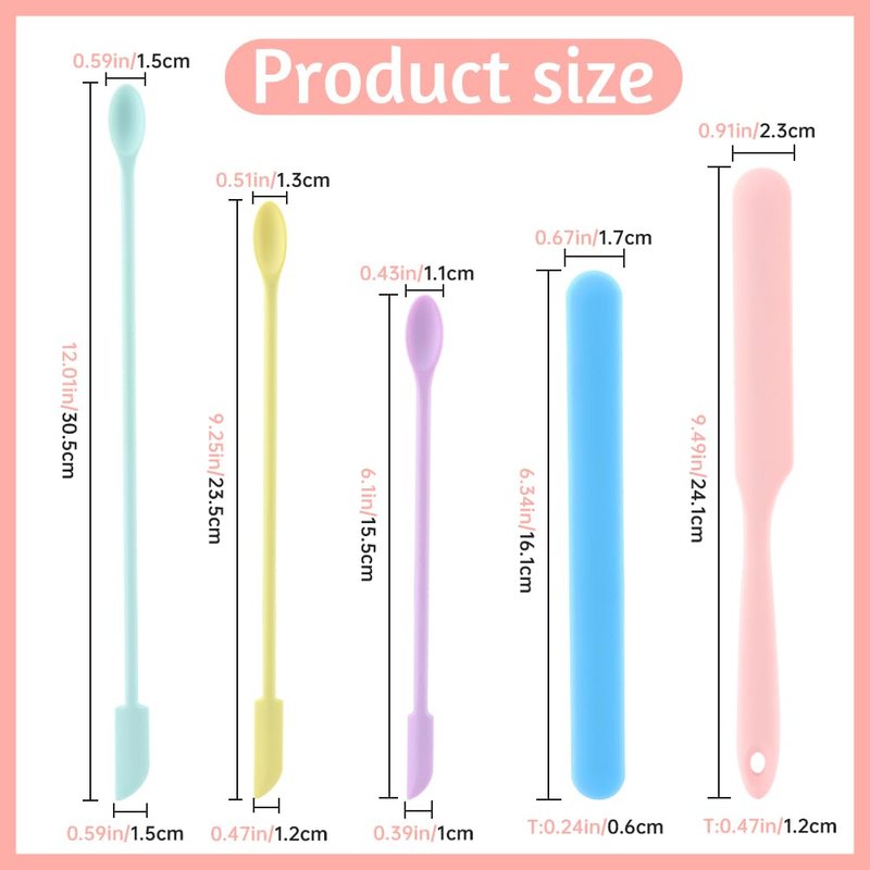Mini Silicone Spatula Set - 5 Pcs Multicolor Makeup & Kitchen Stir Sticks | Reusable Beauty Tools