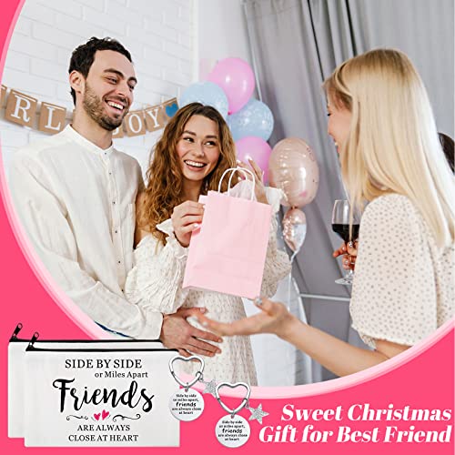 4 Pcs Friendship Gift Set: Canvas Makeup Bags & Stainless Steel Keychains