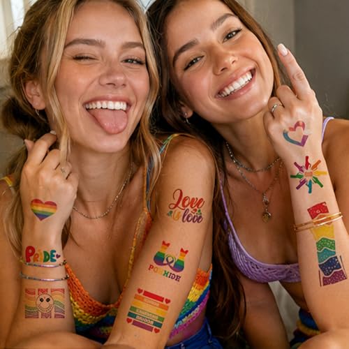 FUNTATTOO Rainbow Face Tattoo - 12 Sheets LGBTQ Pride Body Art for Events