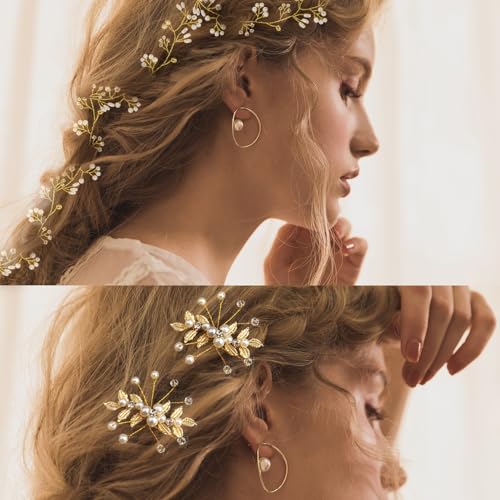 Bridal Hair Vine & Crystal Pins – 40-Inch Pearl Wedding Headpiece