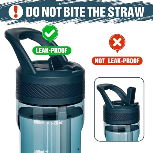 OLDLEY 20oz Kids Water Bottle with Straw - BPA-Free, Leakproof & Cup Holder Friendly - Midnight Blue