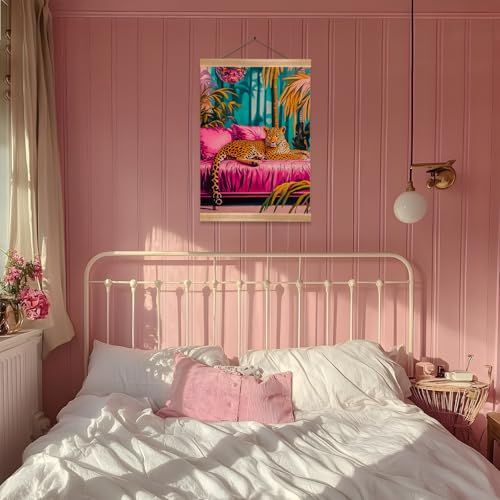 Pink Jungle Leopard Wall Art - 12x16 Linen Canvas Print with Frame