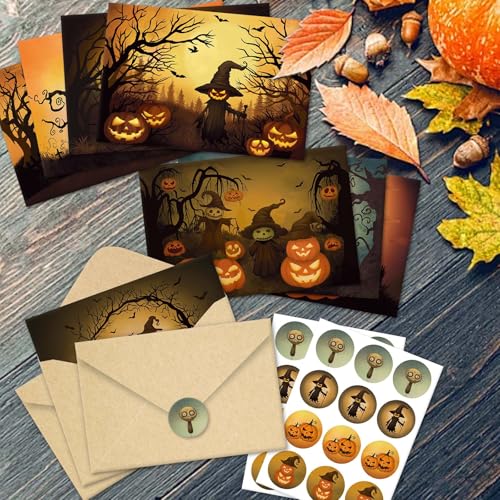 Vintage Halloween Greeting Cards Set - 24 Pack with Envelopes