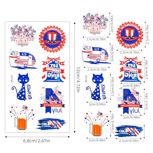 4th of July Temporary Tattoos - 100 Patriotic USA Flag Stickers