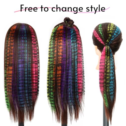 Multicolor Leopard Print Clip-In Hair Extensions 18 Inch Synthetic Striped Hairpieces for Women