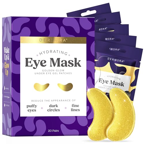 DERMORA Golden Glow Under Eye Patches - 20 Pairs Individually Packed, Brightening & Hydrating