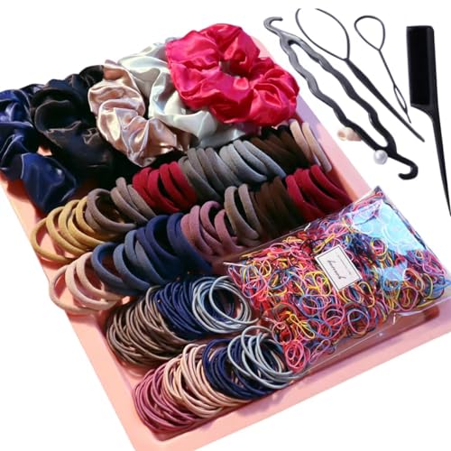 YANRONG 1159Pcs Hair Accessories Set Deep Colour – Seamless Ponytail Holders & Scrunchies for Thick & Curly Hair