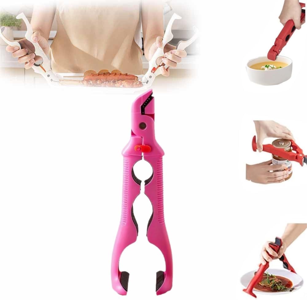3-in-1 Hot Plate Gripper - Multi-Angle Anti-Scald Bowl Holder Tool | Red, Secure Lock Design