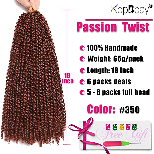 18 Inch Passion Twist Hair - 6 Packs Copper Red Water Wave Crochet Hair Extensions