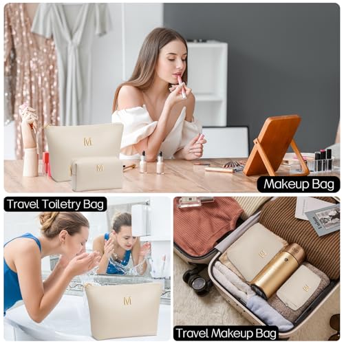 CLOUDWINGS Personalized Initial Travel Makeup Bag - Beige, Medium