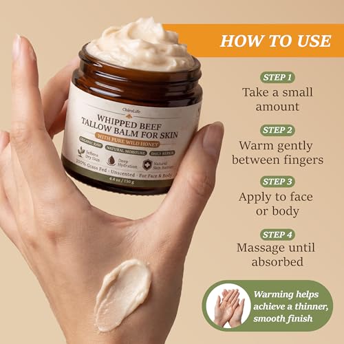 Grass-Fed Beef Tallow Skin Moisturizer with Honey & Beeswax 4.4 oz - Natural Body Balm
