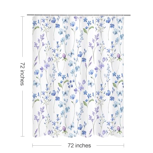 Litabel Watercolor Floral Shower Curtain - Blue Butterfly Design, 72x72 Waterproof