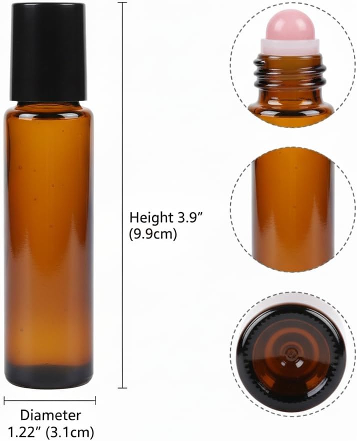 Amber Glass Roll-On Bottle with Natural Jade Roller Ball - Refillable, Leak-Proof Essential Oil Container for DIY Perfume & Skincare | Pink, 30ml