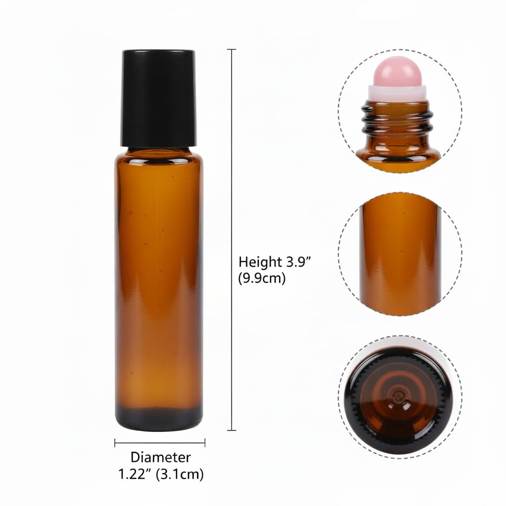 2 PCS 30ml Amber Glass Roll On Bottles with Jade Roller Ball - Refillable Essential Oil Bottles, Leak-Proof Rollerball Applicators for Perfume, Aromatherapy, DIY Skincare & Deodorant Containers(Pink)