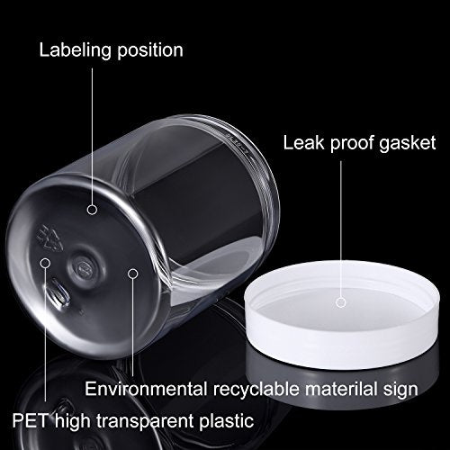 SATINIOR 12 Pack 10 oz Clear Plastic Jars with Lids - White Travel Cosmetic Containers