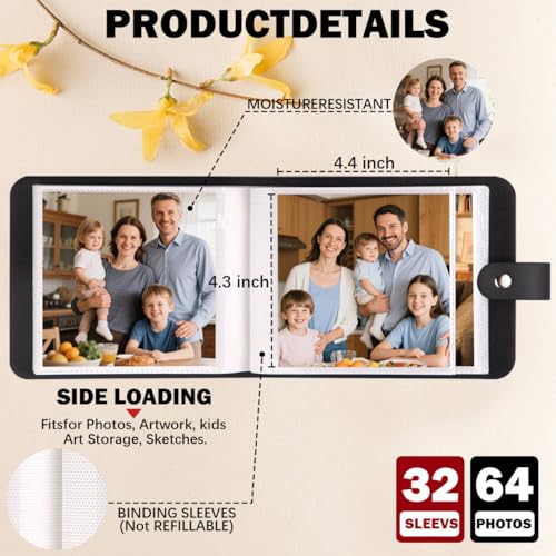 4x4 Photo Album Set - 2 Pack, Leather Cover, Acid-Free, Side-Loading