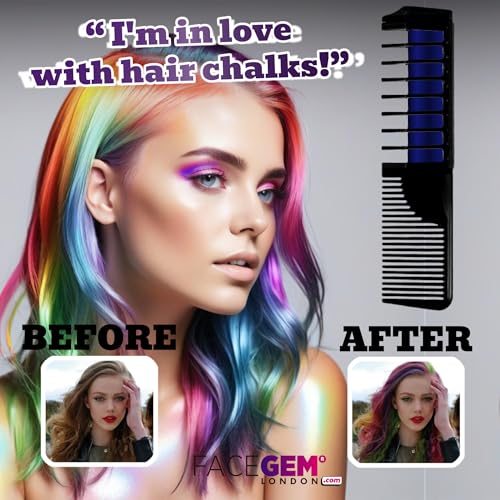 FACEGEM LONDON 12-Color Neon & Metallic Hair Chalk Set - Non-Toxic & Washable