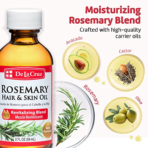De La Cruz Rosemary Hair Oil & Skin Moisturizer, 8 fl oz