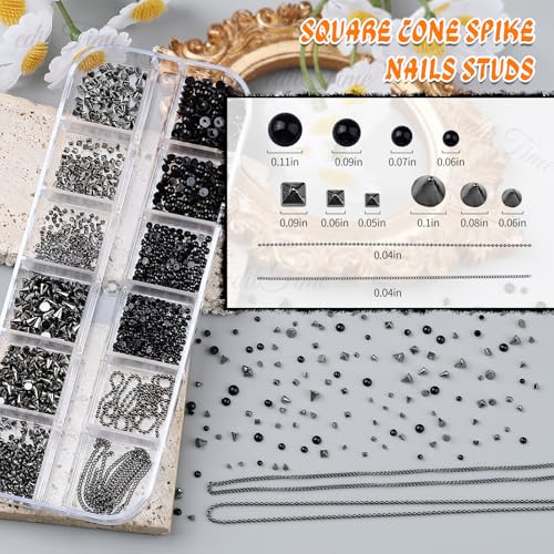 Black Gothic Nail Charms Set with Studs and Spikes for Nail Art, 3-Pack